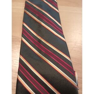 EXPRESS DESIGN STUDIO BLACK‎ Red Gold STRIPE SILK NECKTIE